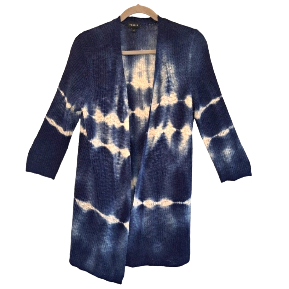 Torrid Lightweight Blue Tie Dye Open Front Duster Cardigan Plus Size 1